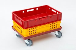 Plastový vozík na prepravky červený, 600 x 400 mm