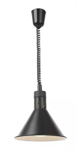 Lampa na ohrev jedál – Hendi, závesná, kužeľová, čierna, 230V/250W, ø275x(V)250mm