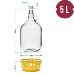 Demižón 5L s korkom, horizontálnou trubicou a skrutkovacím uzáverom