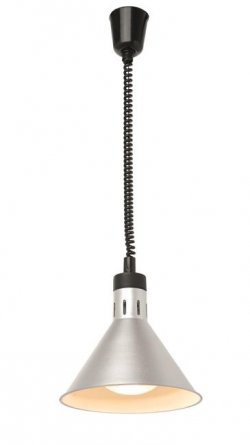 Lampa na ohrev jedál – Hendi, závesná, kužeľová, strieborná, 230V/250W, ø275x(V)250mm