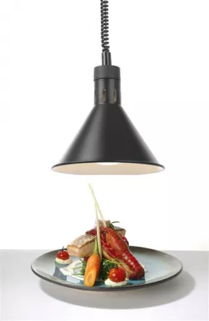 Lampa na ohrev jedál – Hendi, závesná, kužeľová, čierna, 230V/250W, ø275x(V)250mm